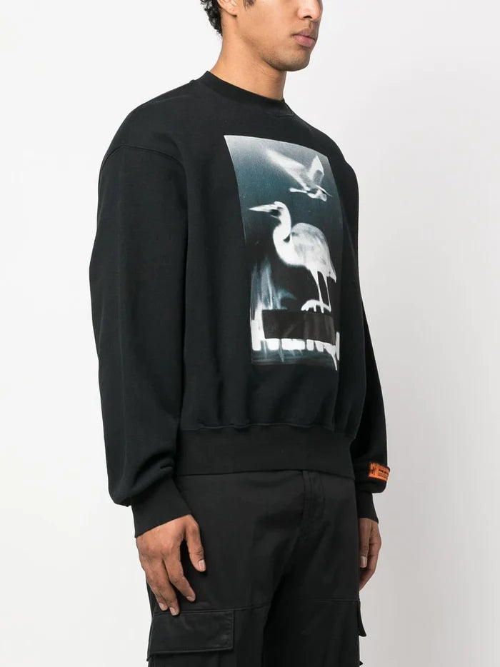 HERON PRESTON Censored Heron Crewneck Sweatshirt Black - MAISONDEFASHION.COM
