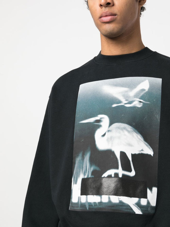 HERON PRESTON Censored Heron Crewneck Sweatshirt Black - MAISONDEFASHION.COM