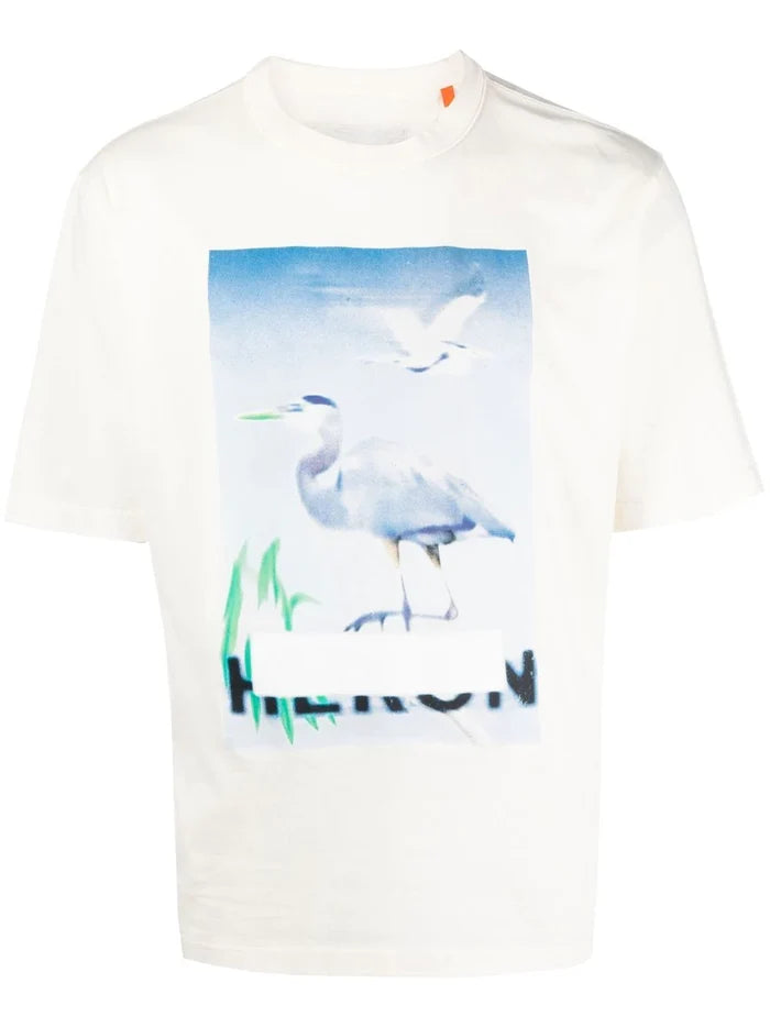 HERON PRESTON Censored Heron-print T-shirt White/Blue - MAISONDEFASHION.COM