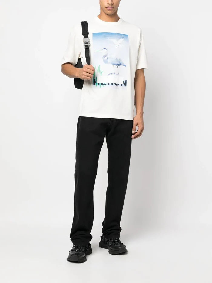 HERON PRESTON Censored Heron-print T-shirt White/Blue - MAISONDEFASHION.COM