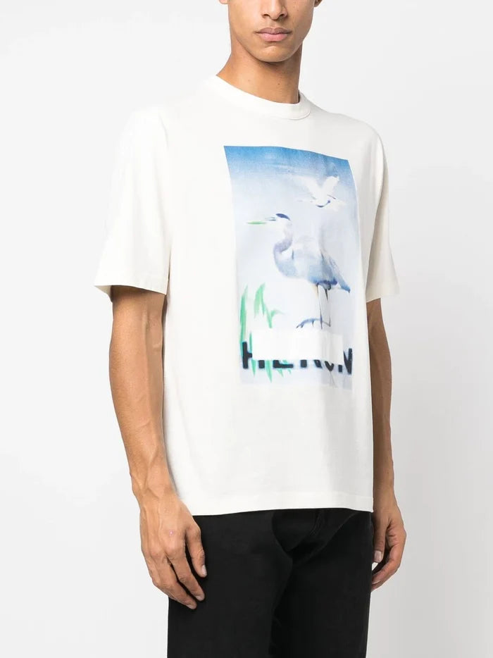 HERON PRESTON Censored Heron-print T-shirt White/Blue - MAISONDEFASHION.COM