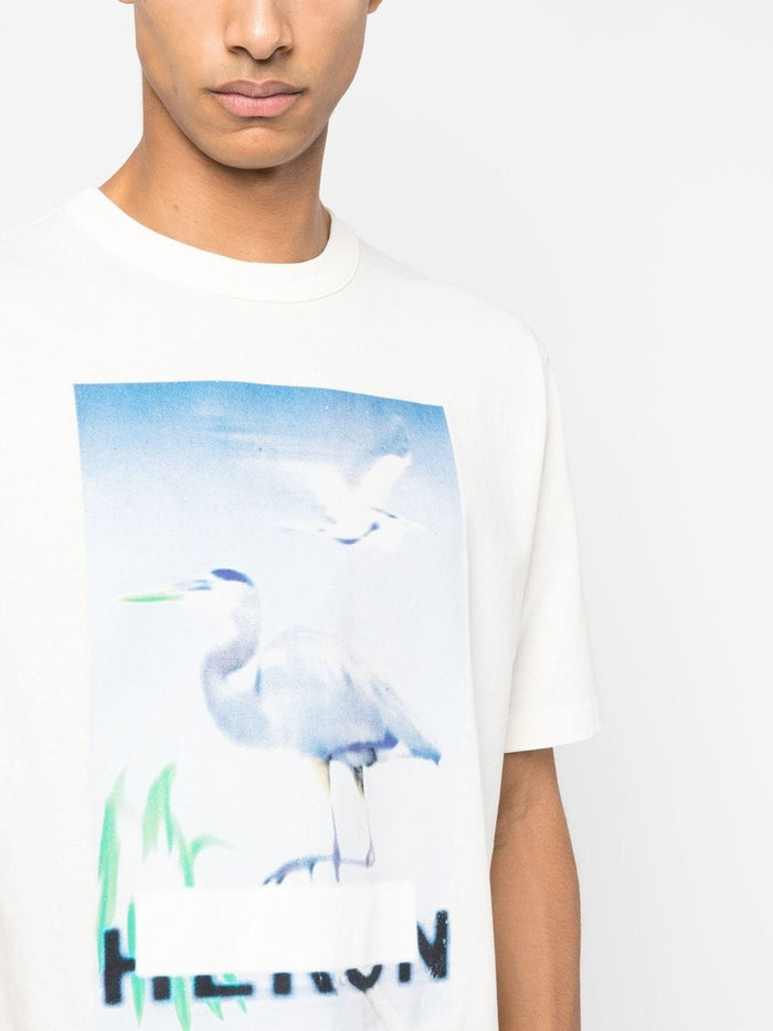 HERON PRESTON Censored Heron-print T-shirt White/Blue - MAISONDEFASHION.COM