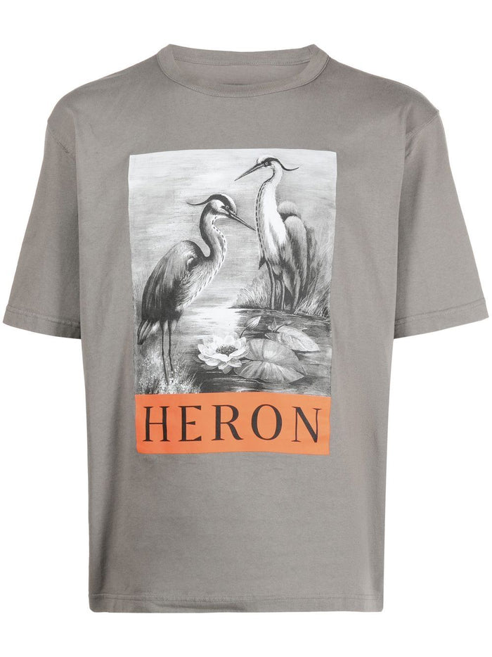 HERON PRESTON Graphic-print Cotton T-shirt Grey - MAISONDEFASHION.COM