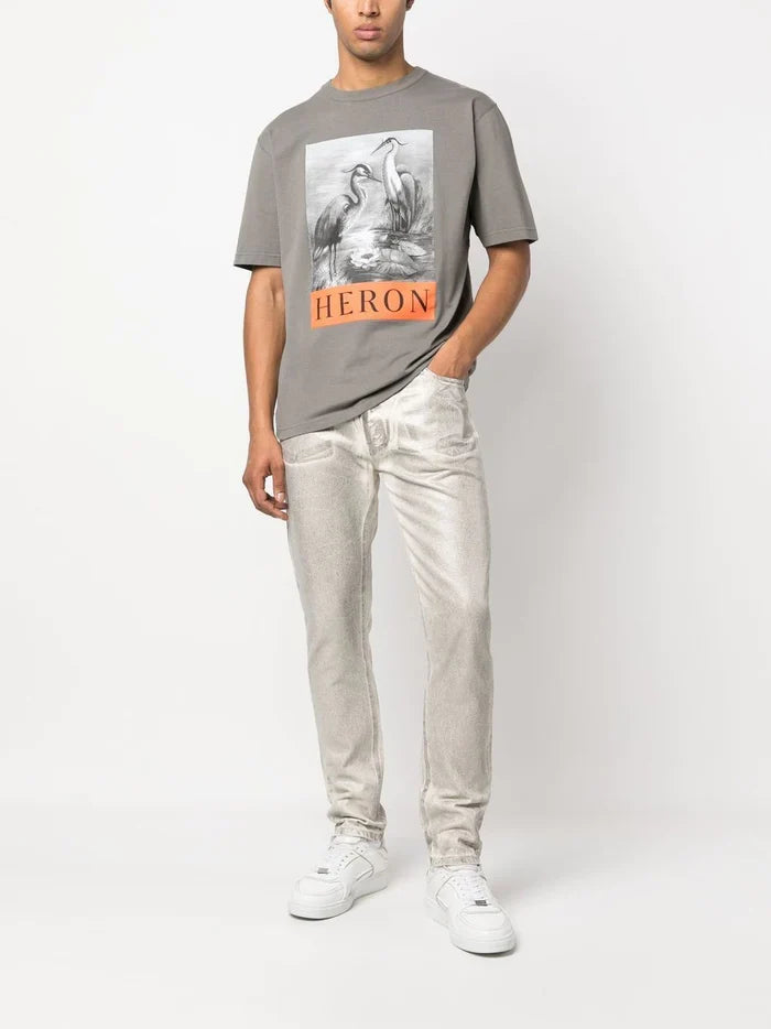 HERON PRESTON Graphic-print Cotton T-shirt Grey - MAISONDEFASHION.COM