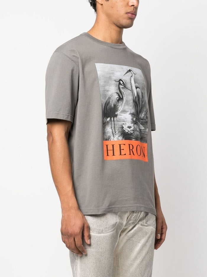HERON PRESTON Graphic-print Cotton T-shirt Grey - MAISONDEFASHION.COM