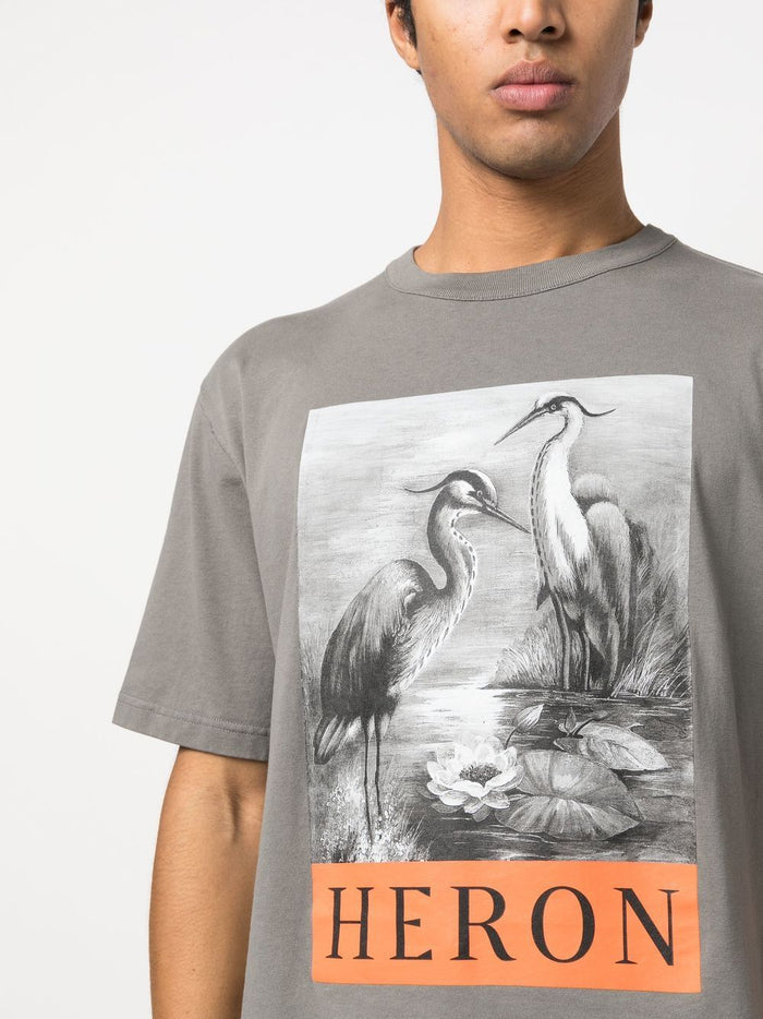 HERON PRESTON Graphic-print Cotton T-shirt Grey - MAISONDEFASHION.COM