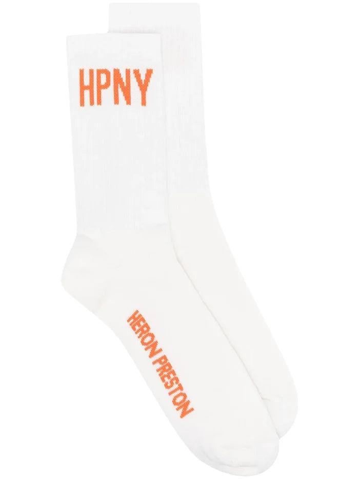 HERON PRESTON HPNY Long Socks White/Orange - MAISONDEFASHION.COM