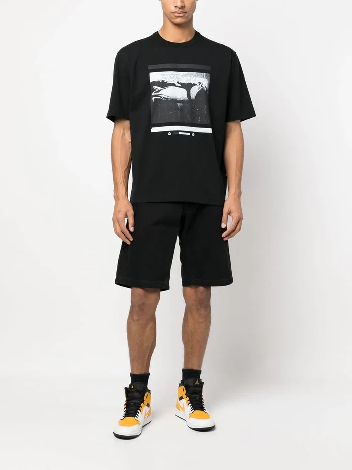 HERON PRESTON Misprinted Heron S/S T-shirt Black/Black - MAISONDEFASHION.COM
