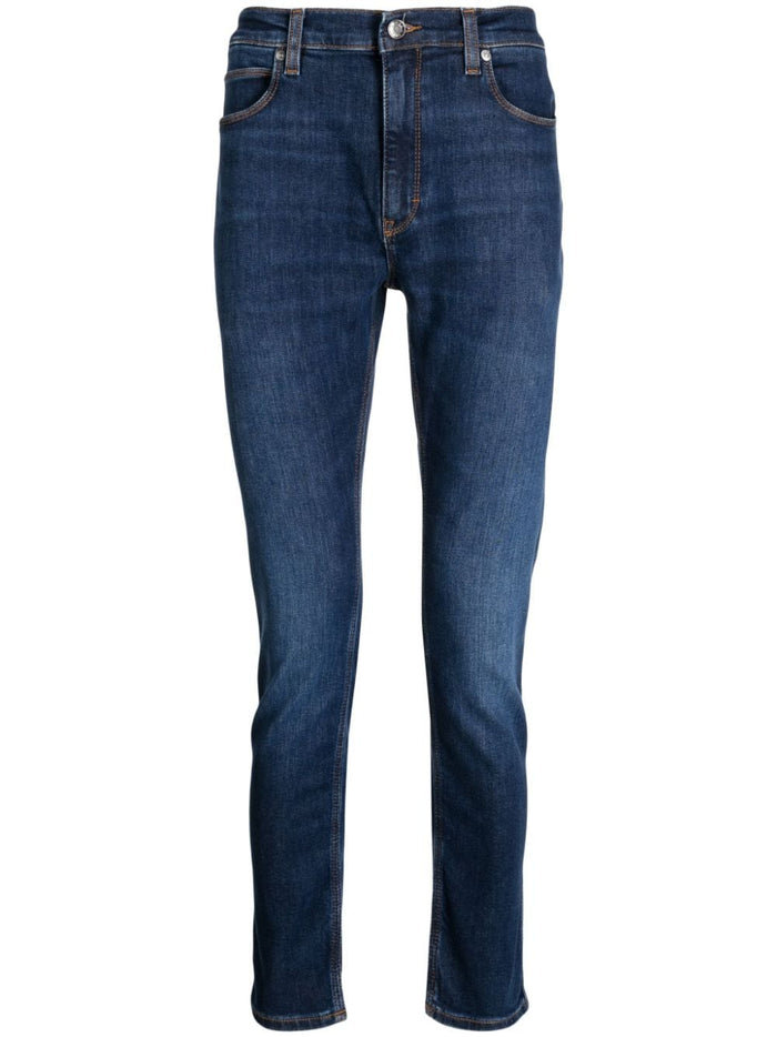 HUGO MEN 734 Cotton Blend Mid Rise Tapered-Leg Jeans Dark Blue - MAISONDEFASHION.COM