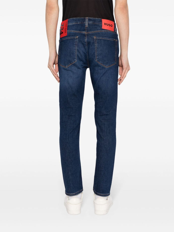 HUGO MEN 734 Cotton Blend Mid Rise Tapered-Leg Jeans Dark Blue - MAISONDEFASHION.COM