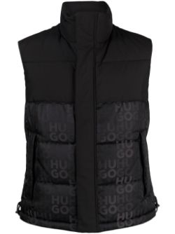 HUGO MEN Baltino2342 Engraved Logo Padded Gilet Black - MAISONDEFASHION.COM