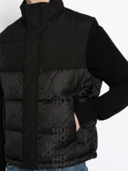 HUGO MEN Baltino2342 Engraved Logo Padded Gilet Black - MAISONDEFASHION.COM