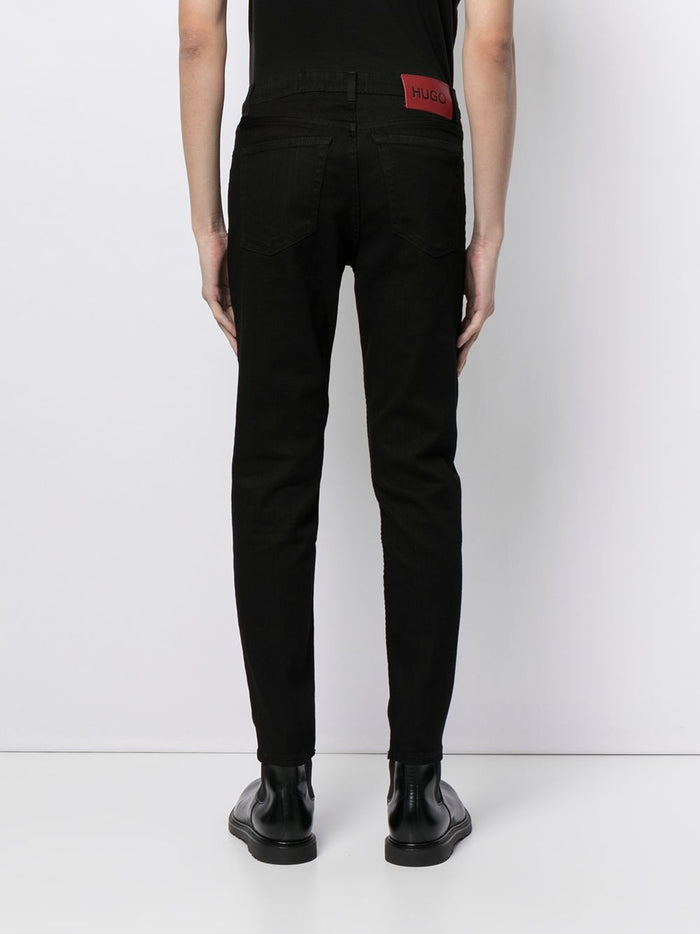 HUGO Button-fly tapered-leg jeans Black - MAISONDEFASHION.COM