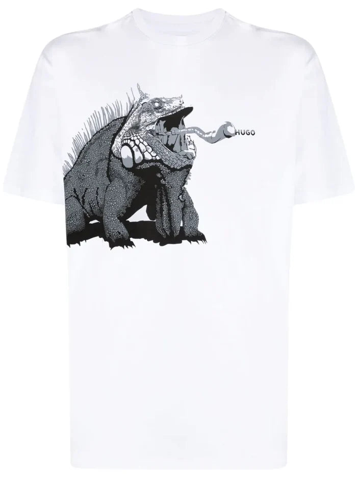 HUGO Cotton-jersey Regular-Fit T-Shirt With Seasonal Artwork White - MAISONDEFASHION.COM