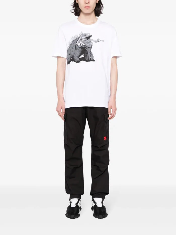 HUGO Cotton-jersey Regular-Fit T-Shirt With Seasonal Artwork White - MAISONDEFASHION.COM