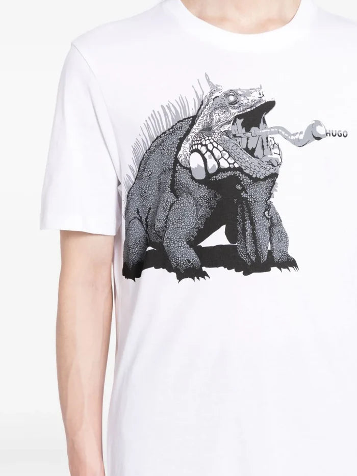HUGO Cotton-jersey Regular-Fit T-Shirt With Seasonal Artwork White - MAISONDEFASHION.COM