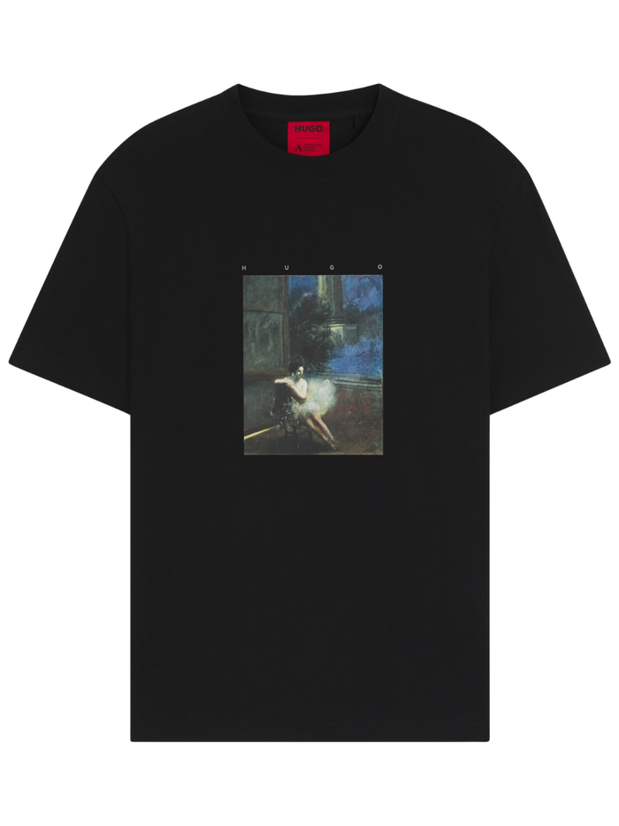 HUGO Dabolos Cotton-Jersey T-Shirt With Ballerina Artwork Black - MAISONDEFASHION.COM
