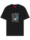 HUGO Dabolos Cotton-Jersey T-Shirt With Ballerina Artwork Black - MAISONDEFASHION.COM