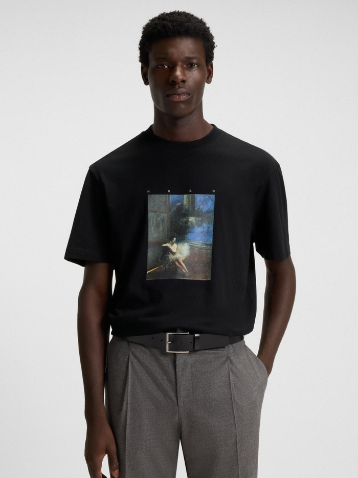 HUGO Dabolos Cotton-Jersey T-Shirt With Ballerina Artwork Black - MAISONDEFASHION.COM