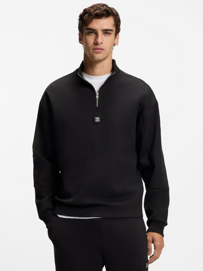 HUGO Danovotop Geometric-Tape Sweatshirt In Cotton Blend Black - MAISONDEFASHION.COM