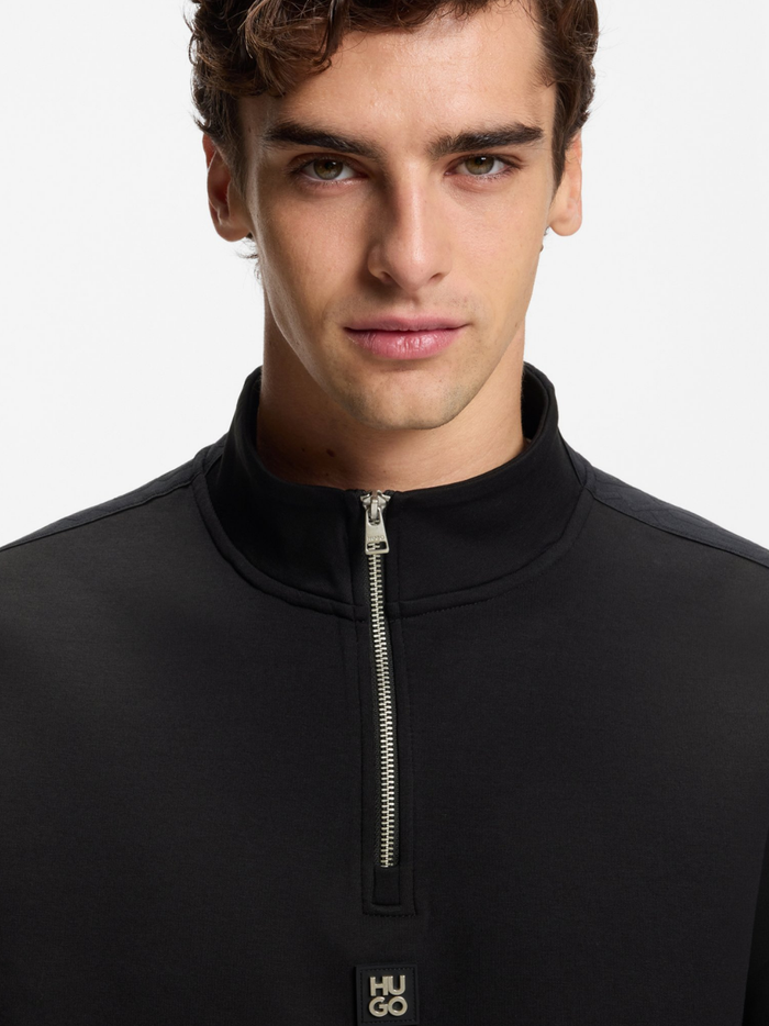 HUGO Danovotop Geometric-Tape Sweatshirt In Cotton Blend Black - MAISONDEFASHION.COM