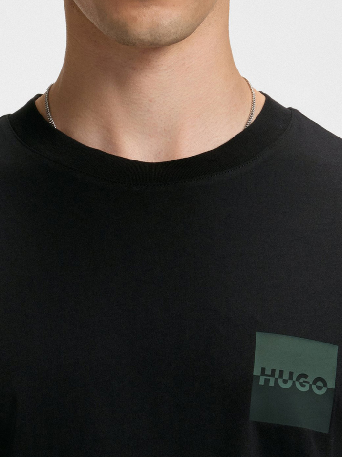 HUGO Dapusi Cotton-Jersey T-Shirt With Split-Logo Print Black - MAISONDEFASHION.COM