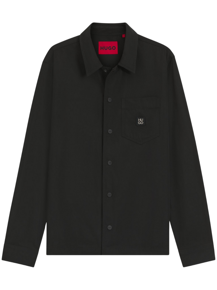 HUGO Enaso Oversized-Fit Shirt With Stacked-Logo Badge Black - MAISONDEFASHION.COM