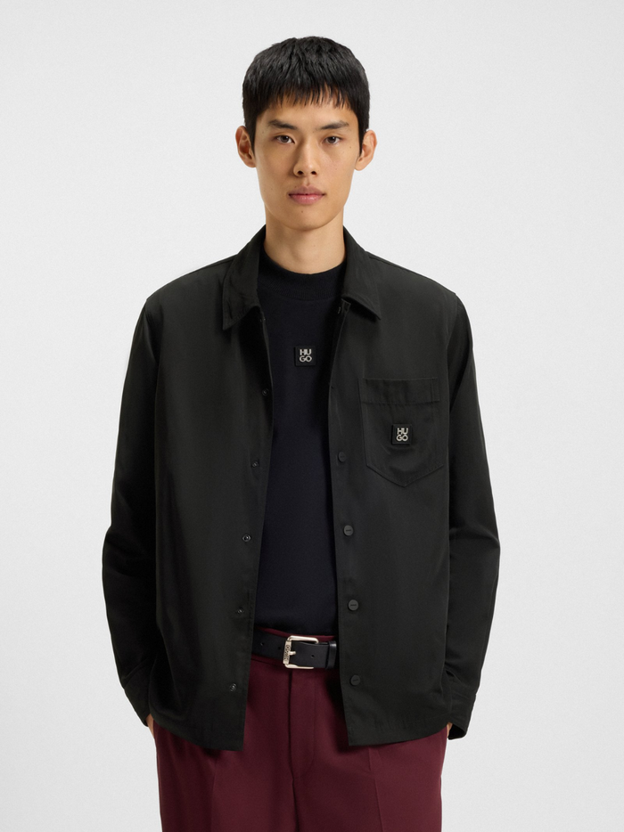 HUGO Enaso Oversized-Fit Shirt With Stacked-Logo Badge Black - MAISONDEFASHION.COM