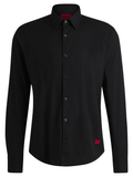 HUGO Ermo Slim-Fit Shirt In Stretch-Cotton Canvas Black - MAISONDEFASHION.COM