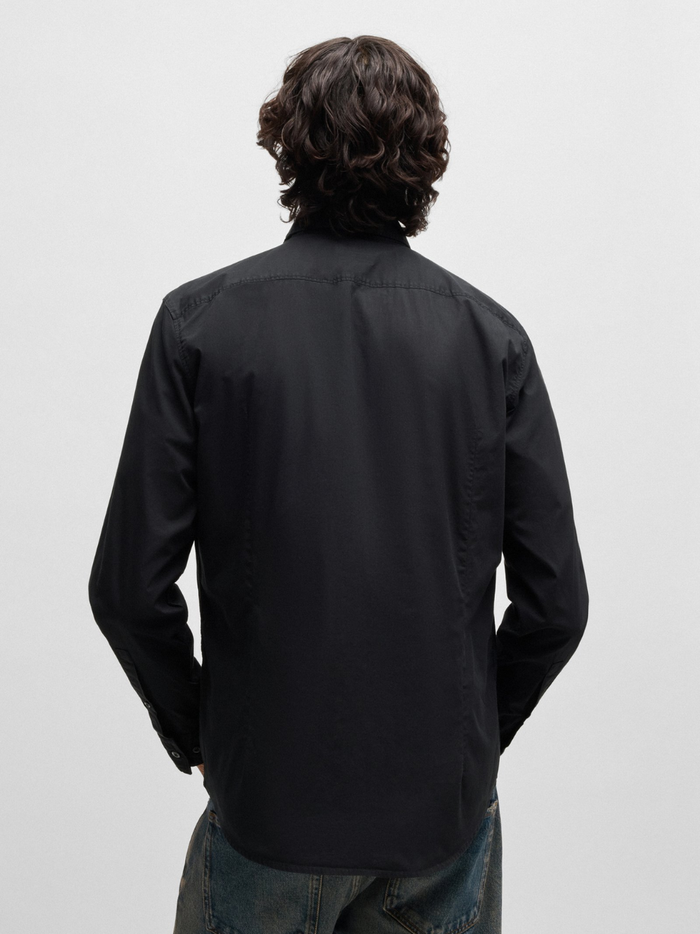 HUGO Ermo Slim-Fit Shirt In Stretch-Cotton Canvas Black - MAISONDEFASHION.COM