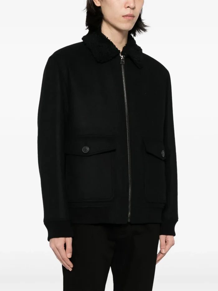 HUGO MEN Faux-Shearling Sollar Brushed Regular-fit Bomber jacket Black - MAISONDEFASHION.COM