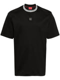 HUGO Interlock Cotton T-Shirt With Chain Print Collar Black - MAISONDEFASHION.COM