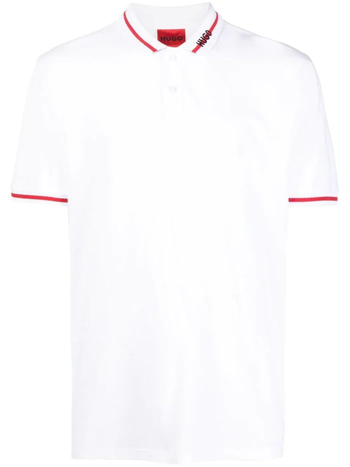 HUGO Logo-edge cotton polo shirt White - MAISONDEFASHION.COM