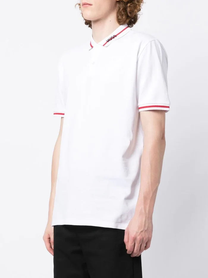 HUGO Logo-edge cotton polo shirt White - MAISONDEFASHION.COM