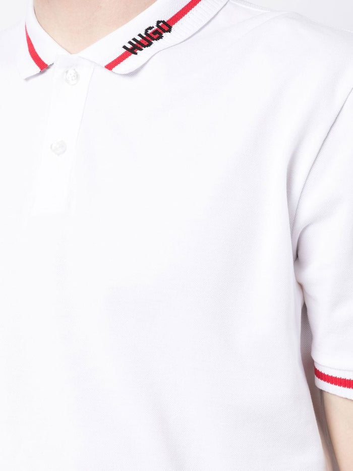 HUGO Logo-edge cotton polo shirt White - MAISONDEFASHION.COM