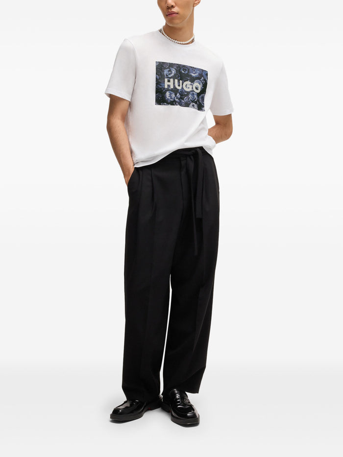 HUGO Logo Graphic Print Cotton T-Shirt White - MAISONDEFASHION.COM