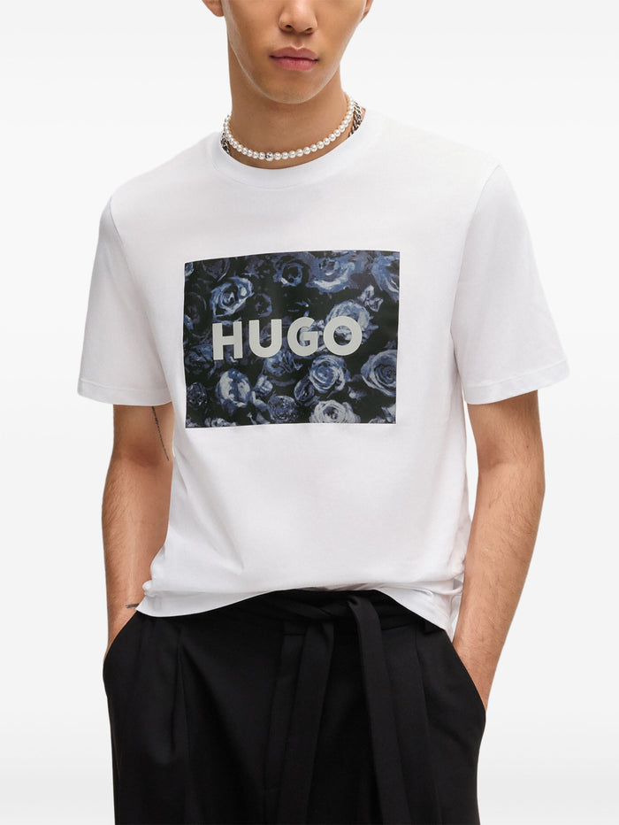 HUGO Logo Graphic Print Cotton T-Shirt White - MAISONDEFASHION.COM