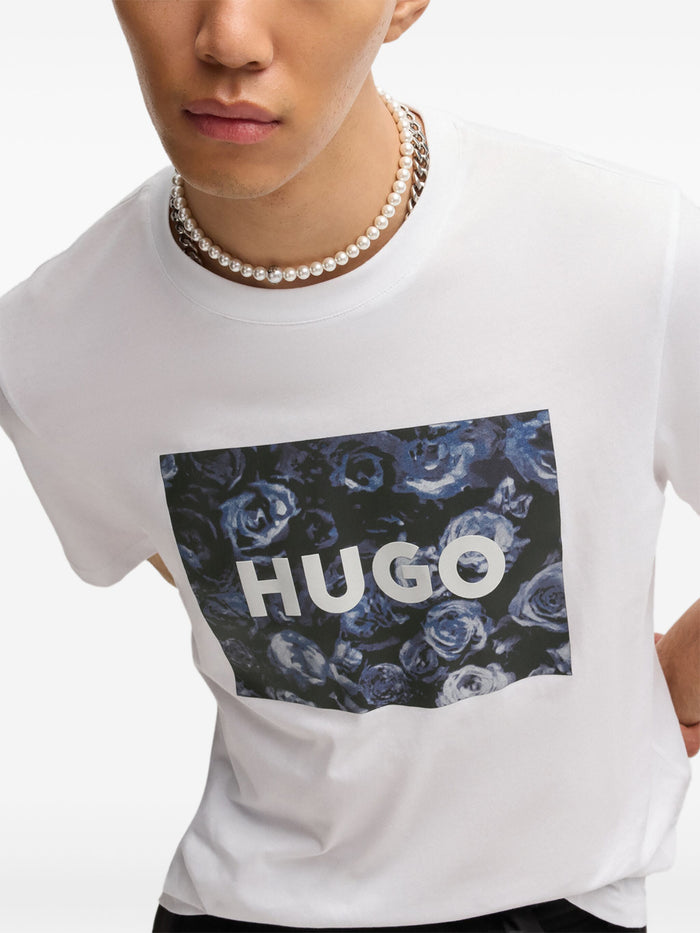 HUGO Logo Graphic Print Cotton T-Shirt White - MAISONDEFASHION.COM