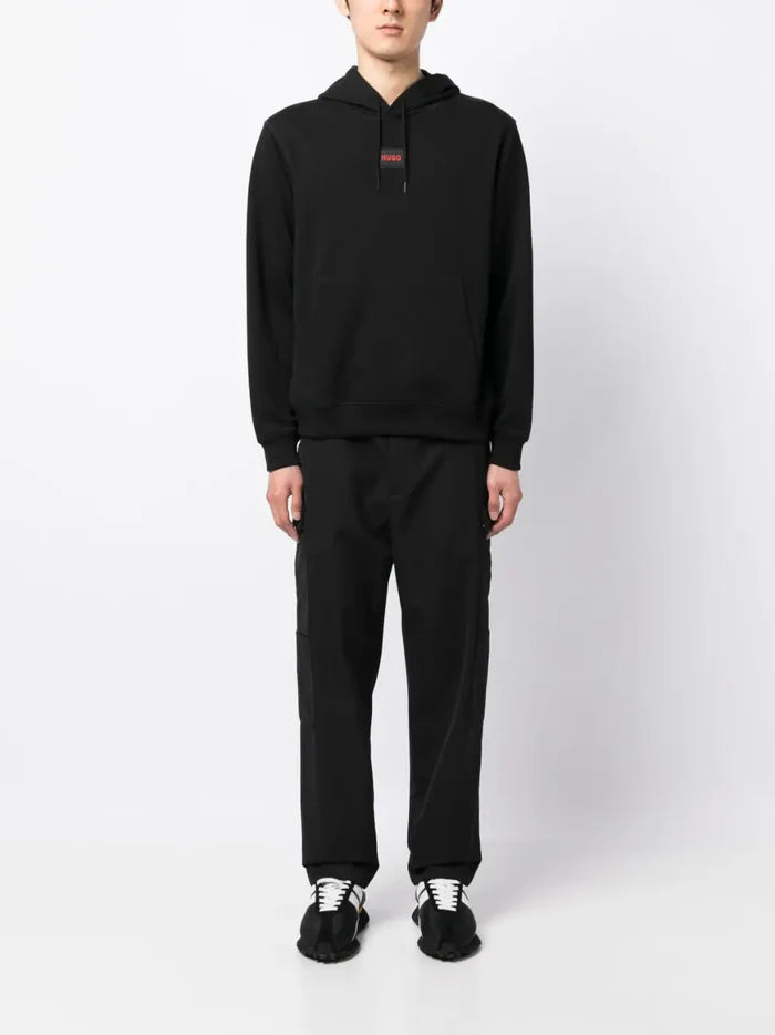 HUGO Logo-patch Detail Hoodie Black - MAISONDEFASHION.COM