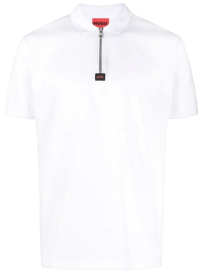 HUGO Logo-patch Detail Polo Shirt Open White - MAISONDEFASHION.COM