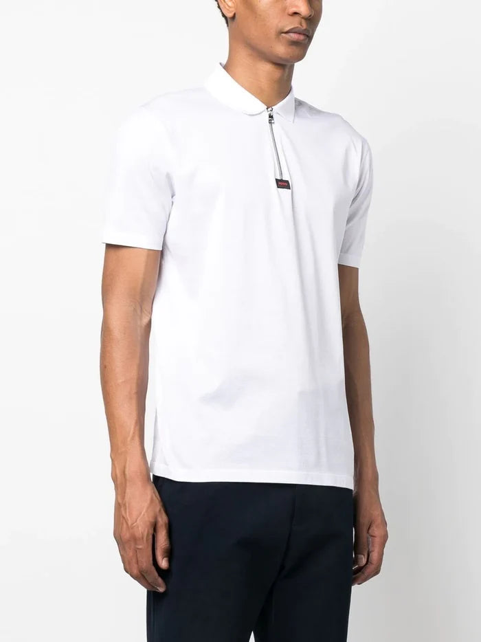 HUGO Logo-patch Detail Polo Shirt Open White - MAISONDEFASHION.COM