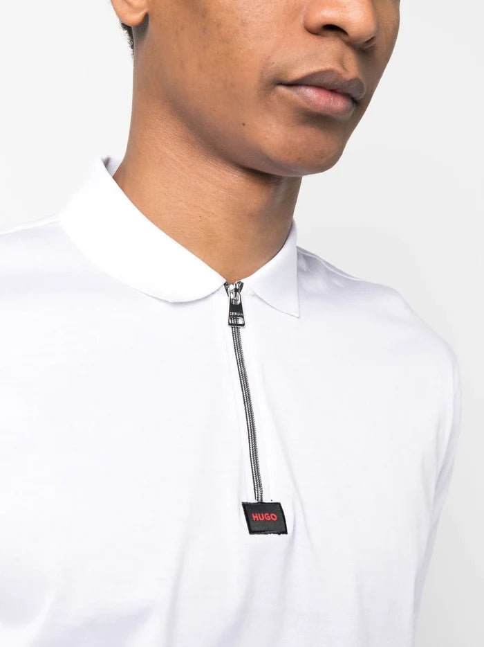 HUGO Logo-patch Detail Polo Shirt Open White - MAISONDEFASHION.COM