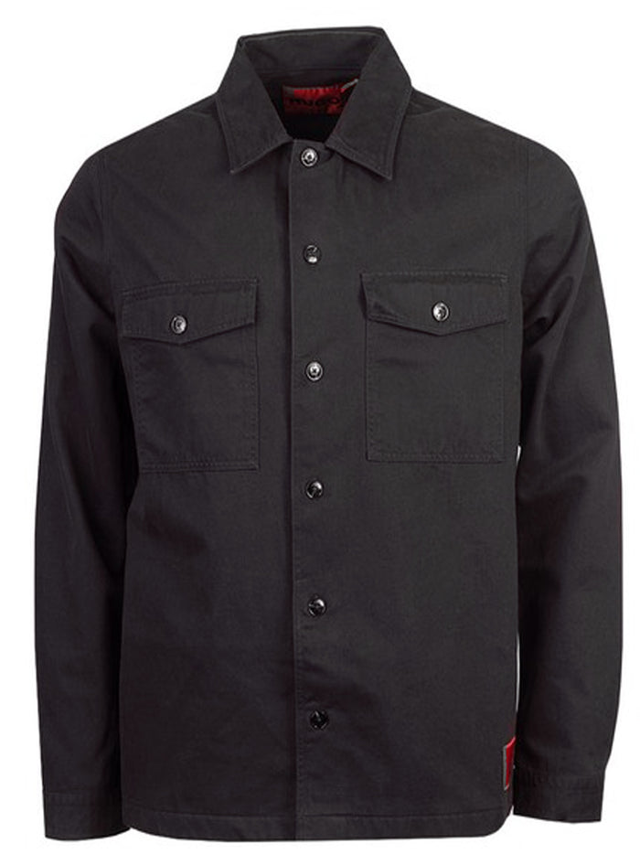 HUGO Logo-Patch Long Sleeves Enalu Oversized-fit Shirt Black - MAISONDEFASHION.COM