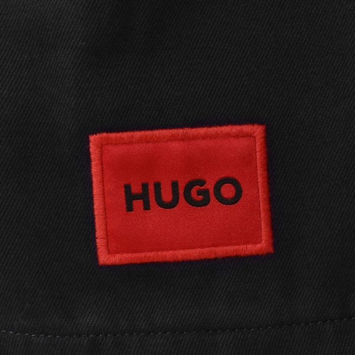 HUGO Logo-Patch Long Sleeves Enalu Oversized-fit Shirt Black - MAISONDEFASHION.COM