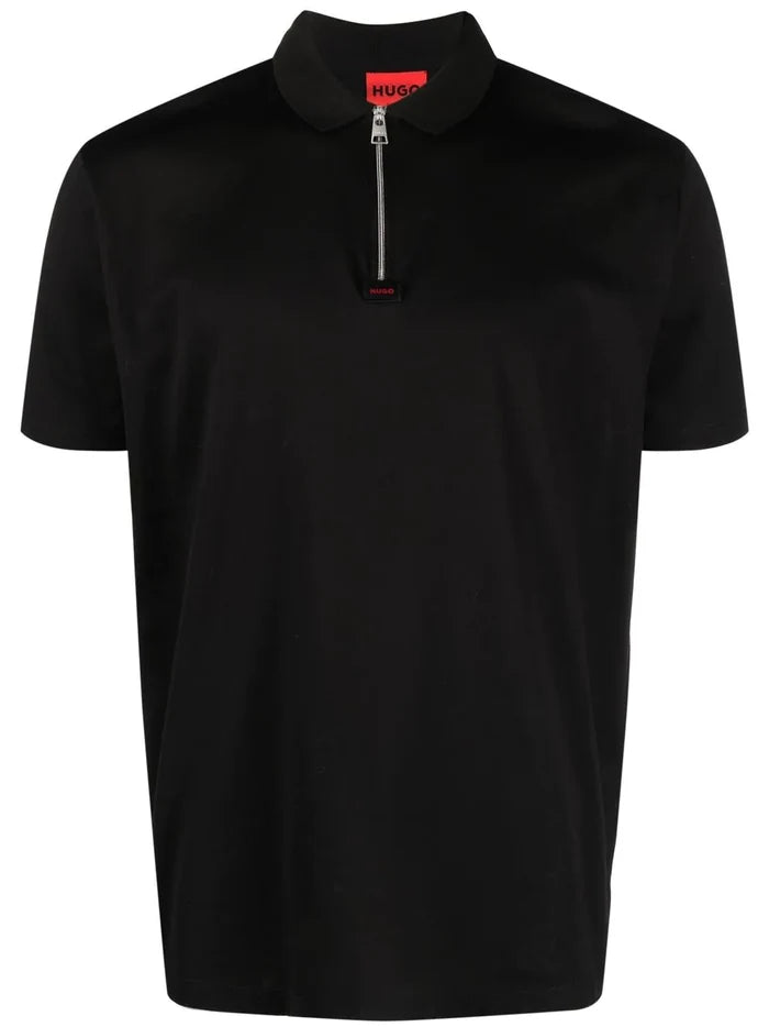 HUGO Logo-patch Zipped Polo Shirt Black - MAISONDEFASHION.COM