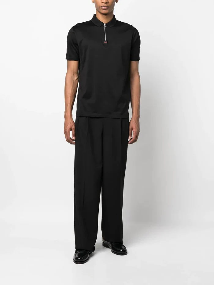 HUGO Logo-patch Zipped Polo Shirt Black - MAISONDEFASHION.COM