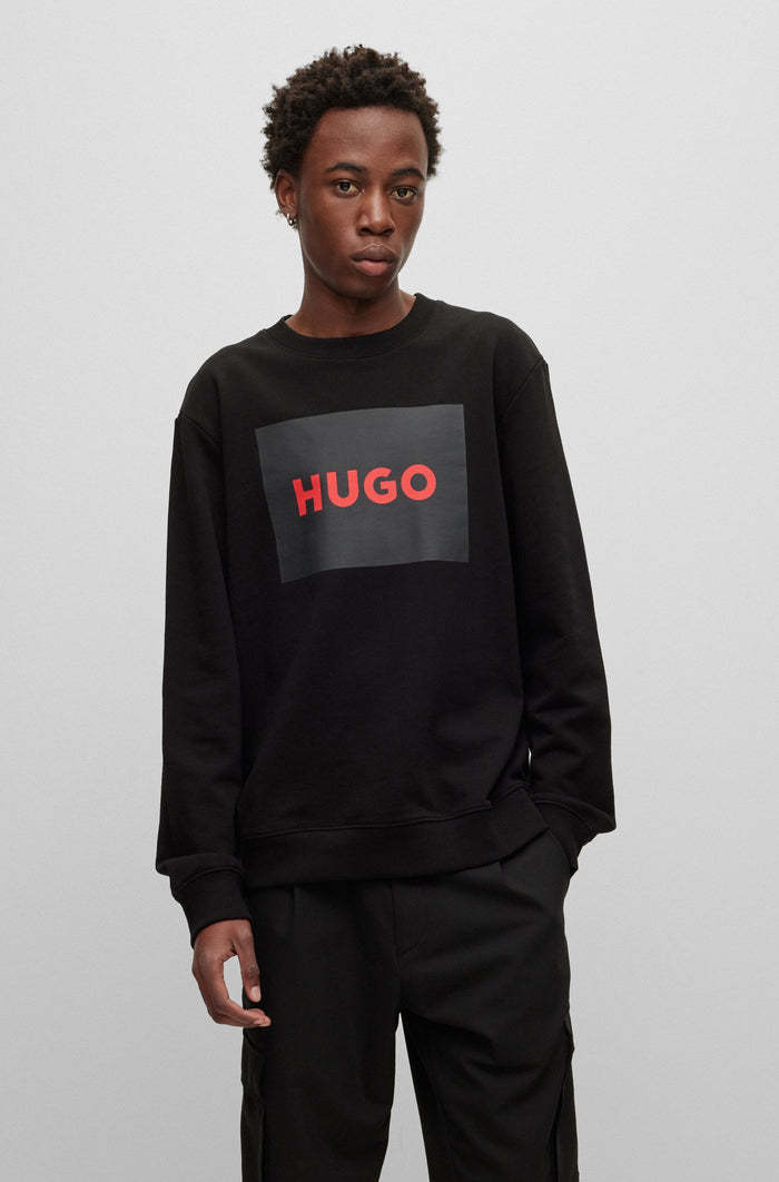 HUGO Logo-print Cotton Sweatshirt Black - MAISONDEFASHION.COM