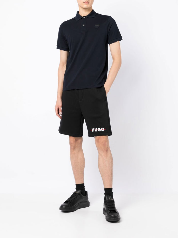 HUGO Logo-print Track Shorts Black - MAISONDEFASHION.COM