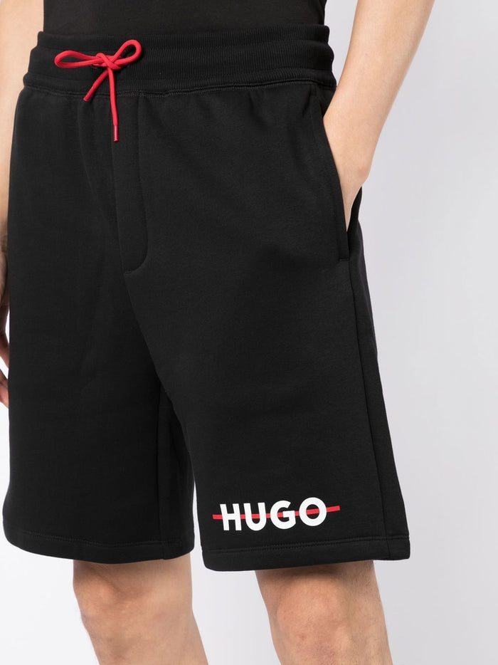 HUGO Logo-print Track Shorts Black - MAISONDEFASHION.COM