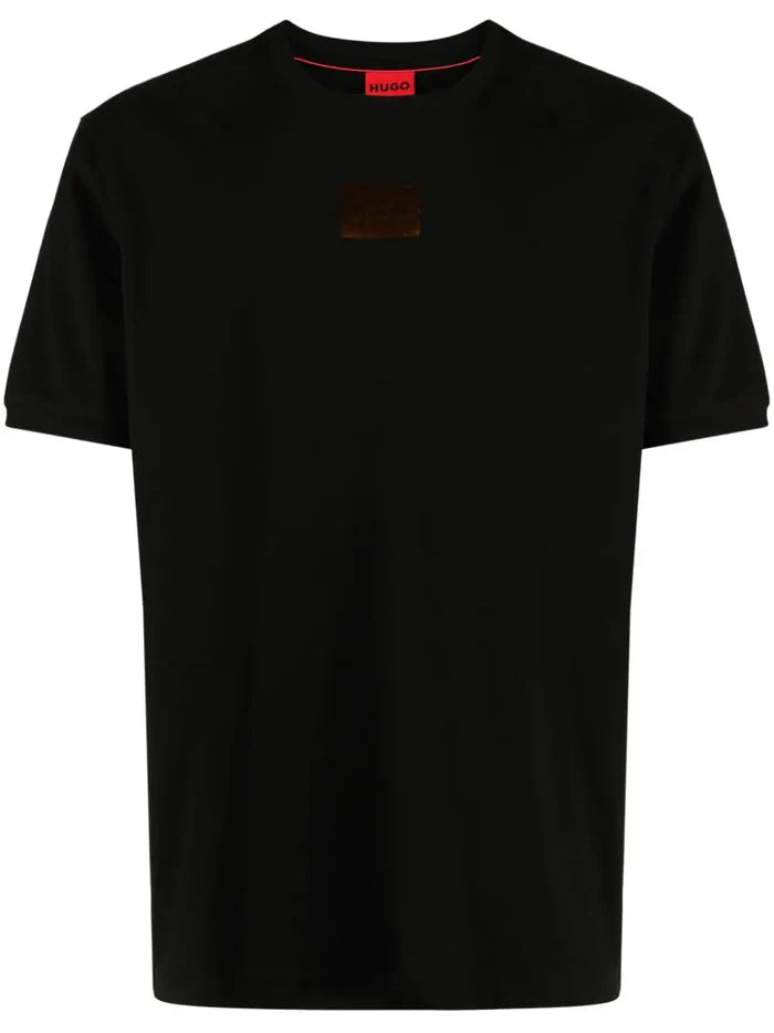 HUGO MEN Diragolino_V Logo Patch T-Shirt Black - MAISONDEFASHION.COM